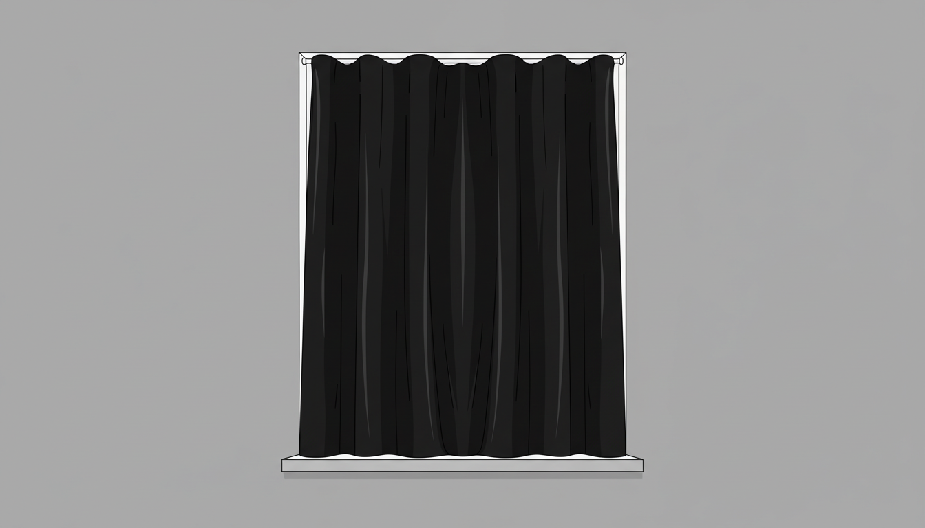 Ein vollständig verdunkeltes Fenster mit einem schweren, dicken Vorhang, der jegliches externes Licht effektiv blockiert und so absolute Dunkelheit für den Schlaf gewährleistet.