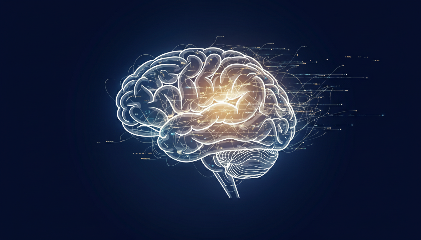 Abstrakte Darstellung eines menschlichen Gehirns mit leuchtenden, sich ausdehnenden Verbindungen, die Neuroplastizität symbolisieren.