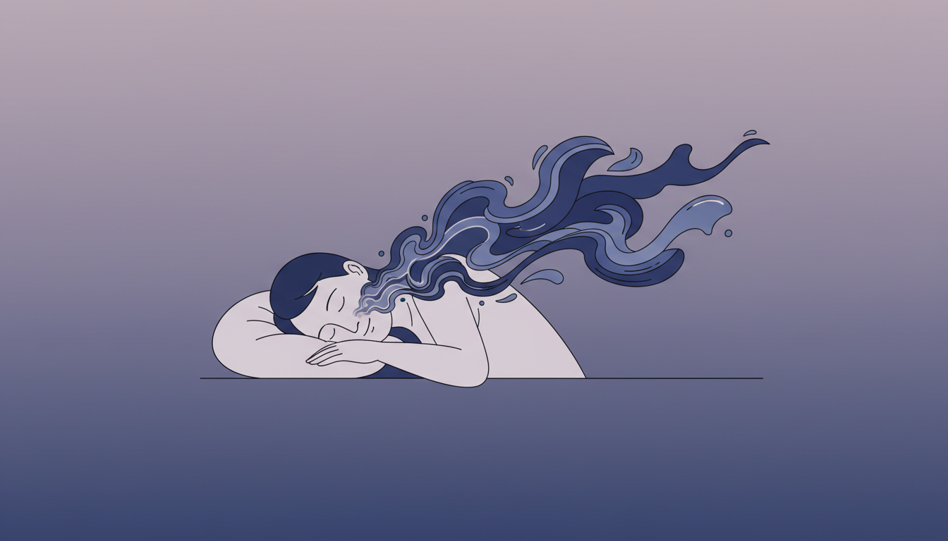 Schlafende Person mit Energie-Wellen aus dem Halsbereich, die lautes Atmen und Atemaussetzer darstellen.