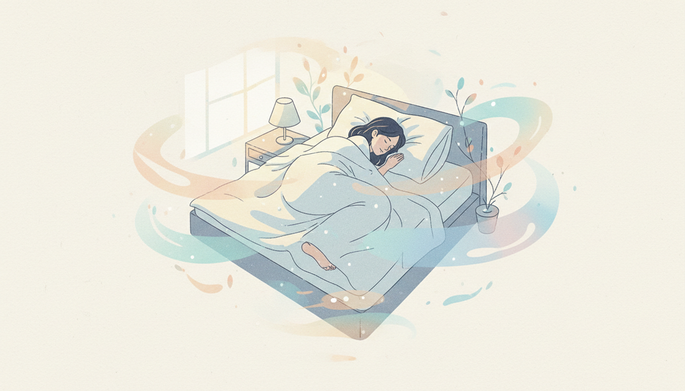 Ruhige Schlafumgebung mit sanftem Licht, betont tiefen, erholsamen Schlaf und Regeneration des Körpers nach chronischem Stress.