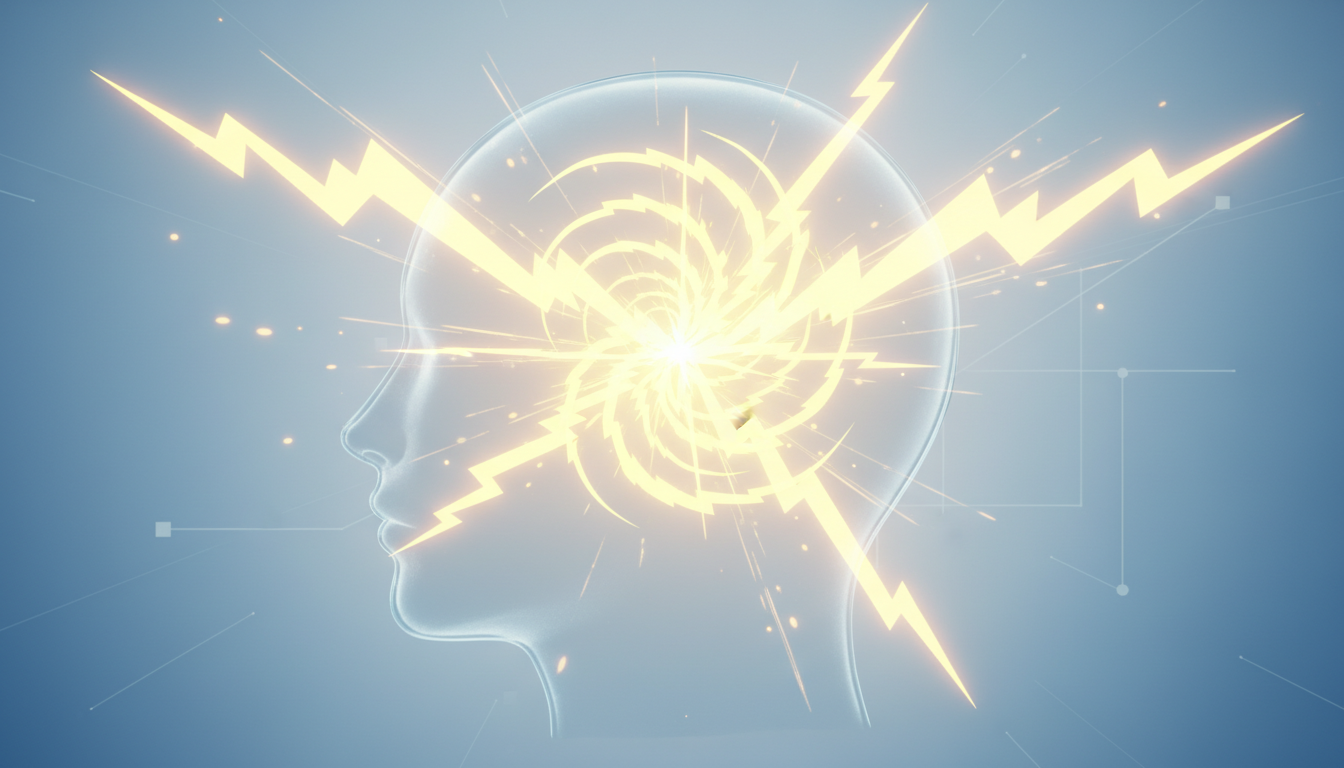 Schnelle, helle gelbe Beta- und Gamma-Gehirnwellen in einem wachen Geist, die intensive Konzentration und kognitive Spitzenleistung darstellen.