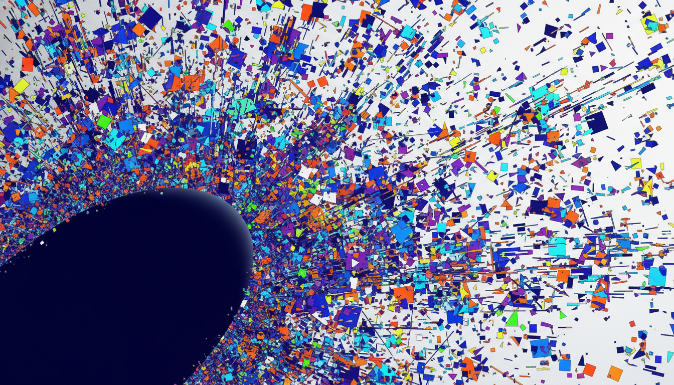 Abstrakte Darstellung eines überstimulierten Geistes, der in einen ruhigen, dunklen Raum übergeht, symbolisch für die Beruhigung vor dem Tiefschlaf.