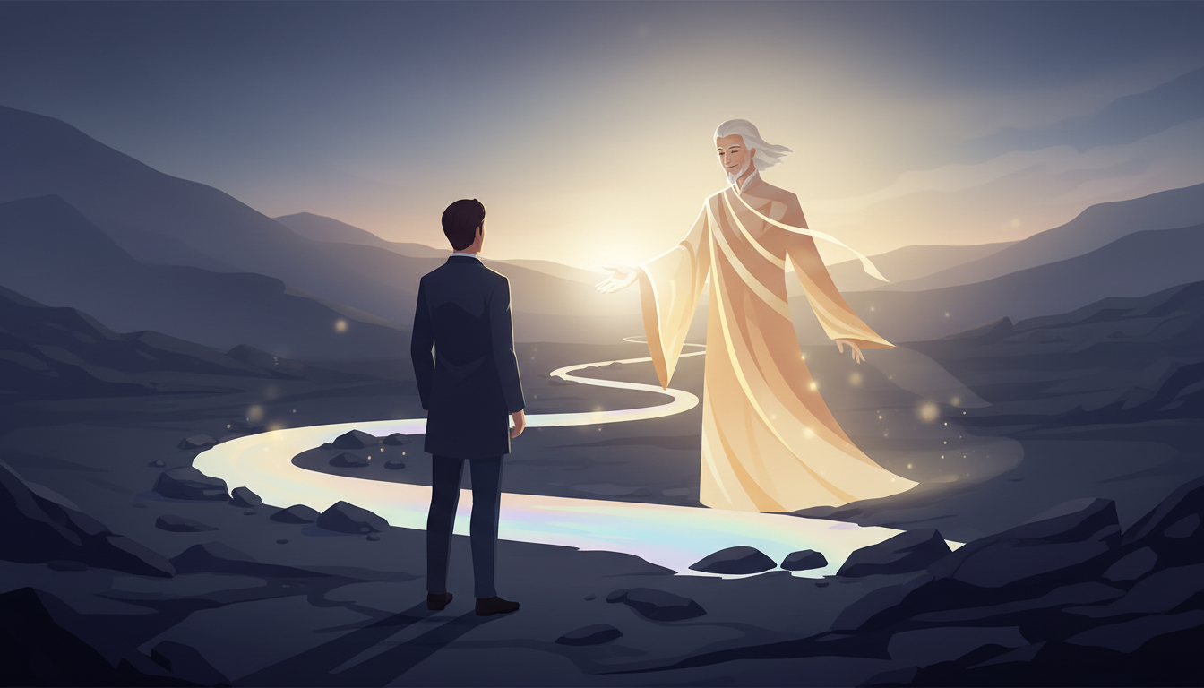 Transformation des inneren Kritikers zu einem wohlwollenden Mentor, der eine führende Hand reicht und einen neuen Weg ebnet.