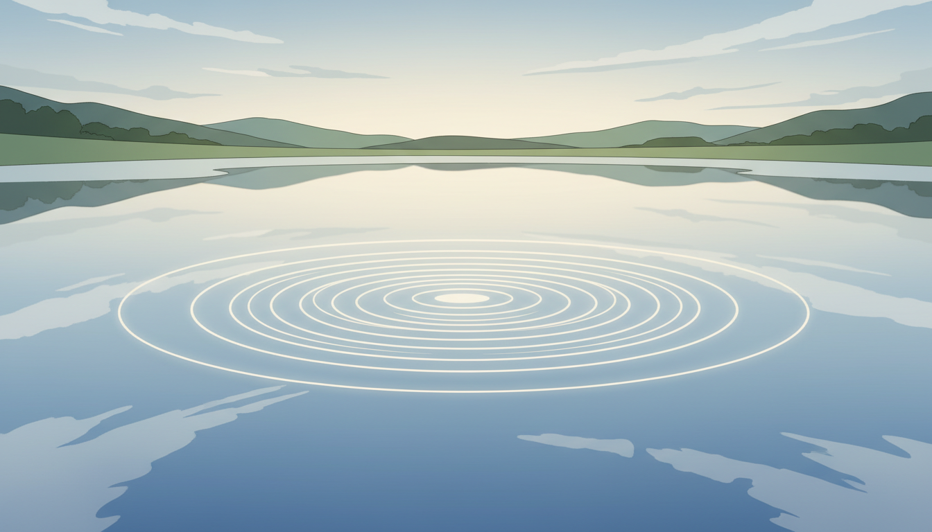 Klares, stilles Wasser reflektiert Licht, sanfte Wellen, Symbol für ruhigen Geist