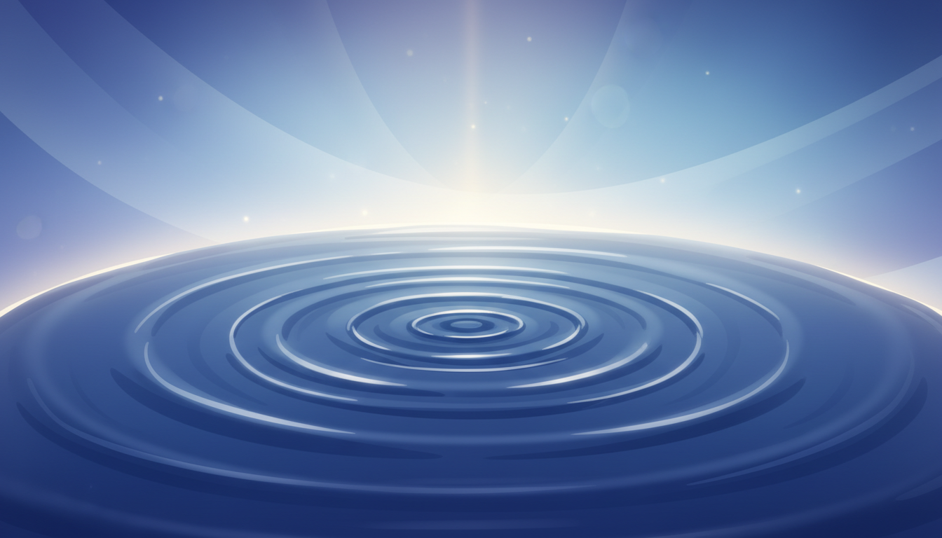 Ruhiger, tiefblauer Pool mit sanften, sich ausbreitenden Wellen und weichem, leuchtendem Licht, symbolisierend tiefe mentale Entspannung und Regeneration.