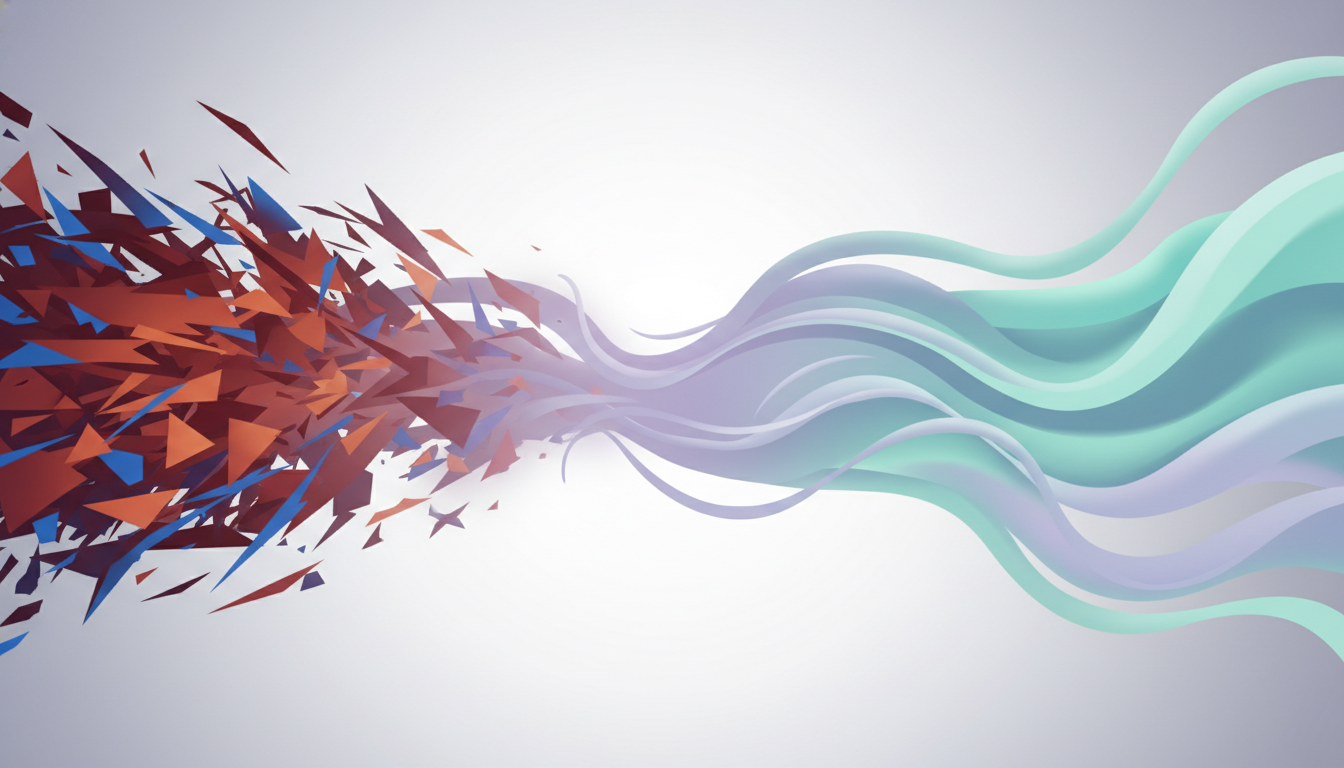 Visuelle Darstellung des Übergangs von chaotischer zu ruhiger Energie, symbolisiert die beruhigende Wirkung einer Gewichtsdecke bei Unruhe.