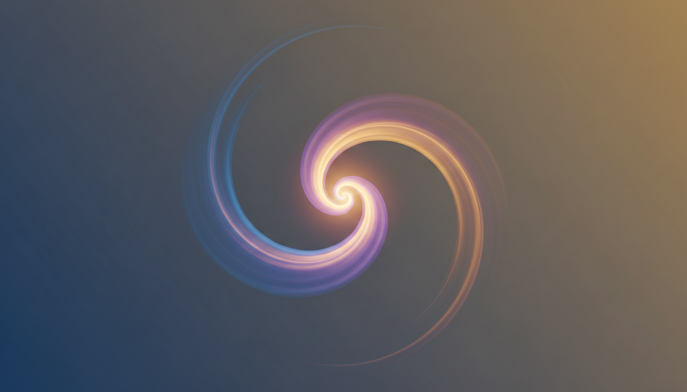 Zwei leuchtende Energieströme verschmelzen und harmonisieren zu einem einzigen, lebendigen Fluss, illustriert das Konzept der inneren Kongruenz.