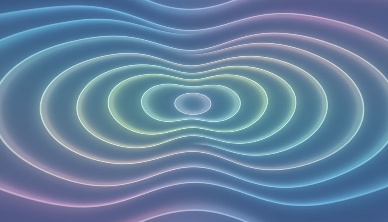 Sanfte, rhythmische Wellen von schimmerndem Licht breiten sich von einem Punkt aus und schaffen eine entspannende, immersive Atmosphäre.