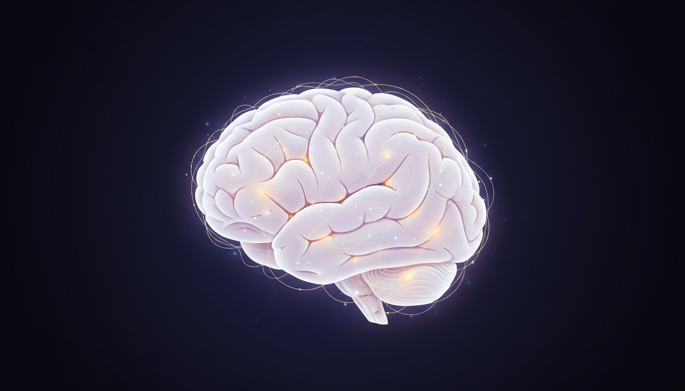 Leuchtendes Gehirn mit aktivierten Belohnungs- und Entspannungszentren, die die neurologische Basis von ASMR zeigen.