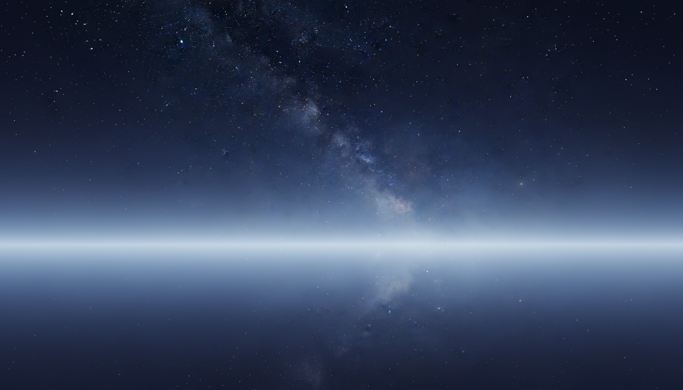 Ruhige Szene eines klaren Geistes: Nebel lichtet sich über einem See, enthüllt einen sternenklaren Nachthimmel, frei von digitalen Ablenkungen.