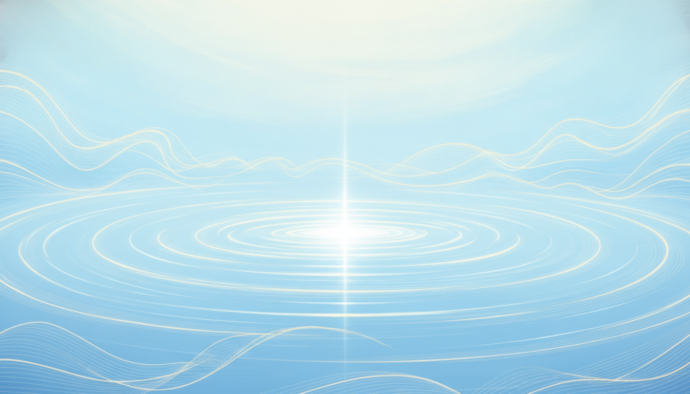 Ruhiger, klarer Geist als spiegelnde Oberfläche mit fokussiertem Licht, symbolisiert Konzentration und mentale Klarheit.