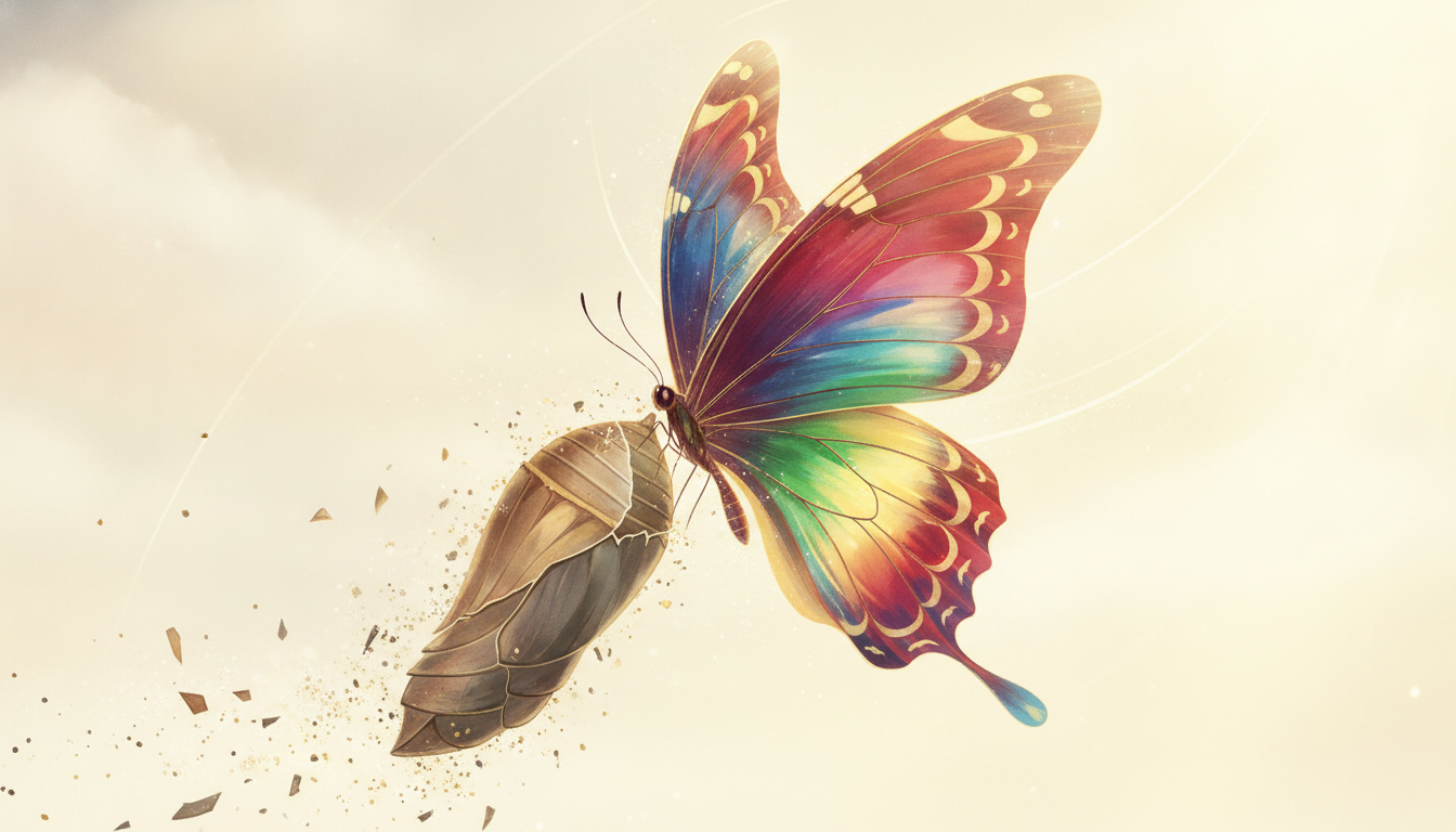 Verwandlung einer Puppe in einen kräftigen Schmetterling als Symbol des persönlichen Wachstums